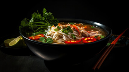 Warm Up Your Taste Buds with a Bowl of Hot and Spicy Pho Soup - A Perfect Delight for All Foodies. Food photography. Generative AI