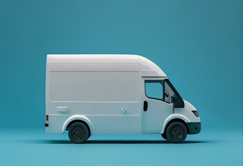 Generic modern white delivery van with boxes on a blue back ground 3d render. Generative AI