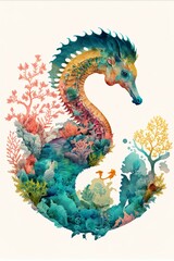 watercolor seahorse - obrazy, fototapety, plakaty