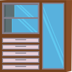 Open and closed wardrobe with mirror. Flat style vector illustration.