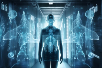 Healthcare and medicine, Virus, Doctor and robotics research diagnose virtual Human Lungs with virus spread inside on modern interface screen on laboratory, Innovation and Medical technology ,Ai