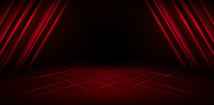 vector illustration red stage curtains with spotlights for ecommerce signs retail shops, advertisement business agency, ads campaigns marketing, email newsletter, landing pages website, header webs