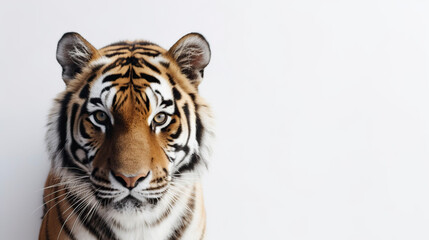 Naklejka premium Banner with tiger on a white background. Generative AI.