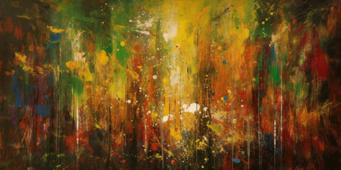abstract forest painting, Gerhard Richter (replica) sunny, bright colors, illustration