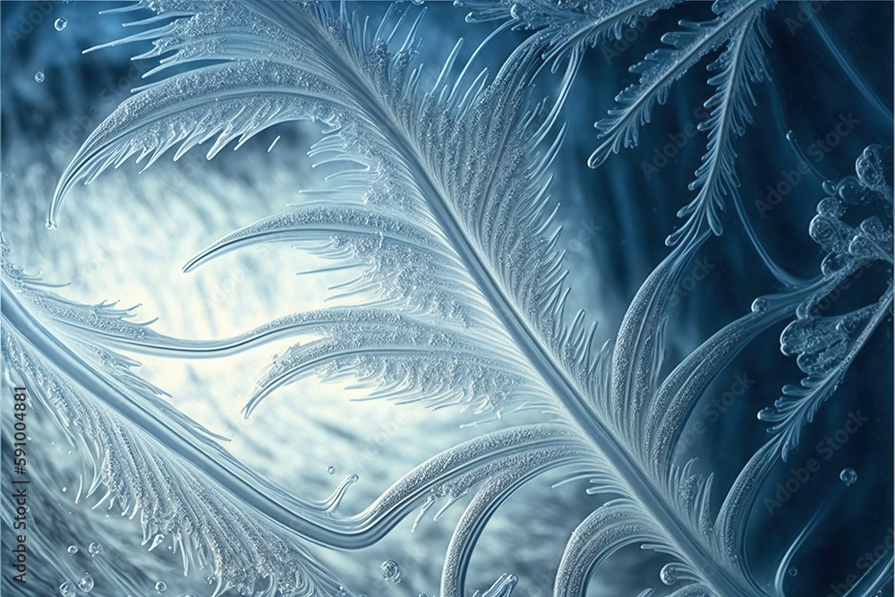 Poster frozen pattern on the window. frosted glass in amazing elements. winter crystal background texture. 
