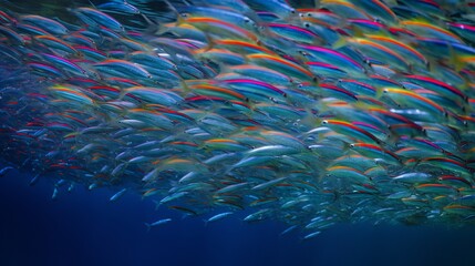 Fototapeta na wymiar Rainbow Fish Schooling