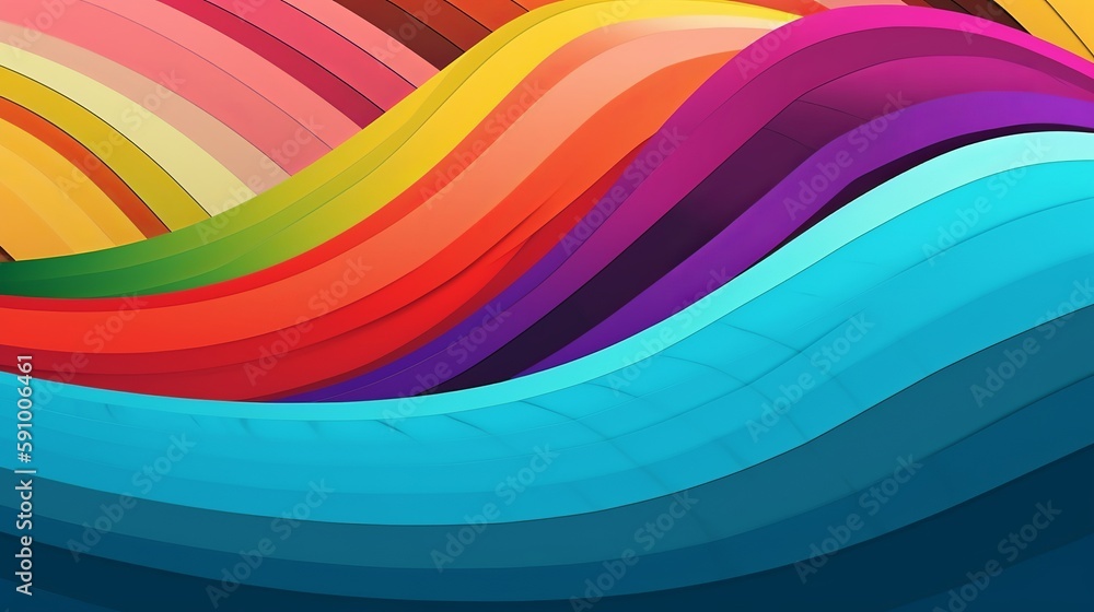 Aufkleber line art image with abstract multicolored bend waves on blue background. modern background design. b