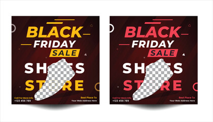 Set of black friday square sale banner with realistic glossy balloons, gift box and discount text. Vector illustration