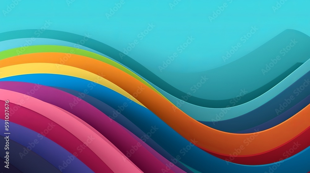 Aufkleber line art image with abstract multicolored bend waves on blue background. modern background design. b
