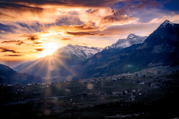 Sunset over snow-covered alps in South Tyrol