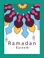 Ramadan greeting card with flower, lamp