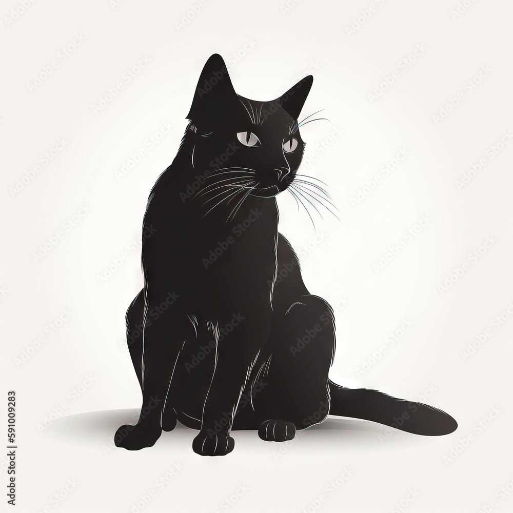 Poster a black cat is sitting down and looking at the camera with a sad look on its face and eyes, while th