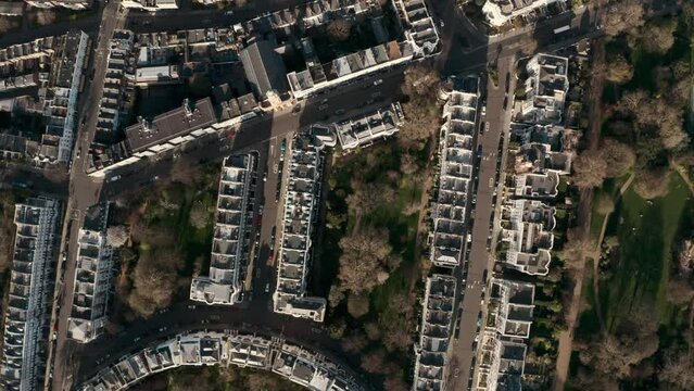 Top down aerial shot over residential West London neighbourhood