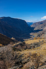 View of Chulyshman valley in Altay mountains in the autumn