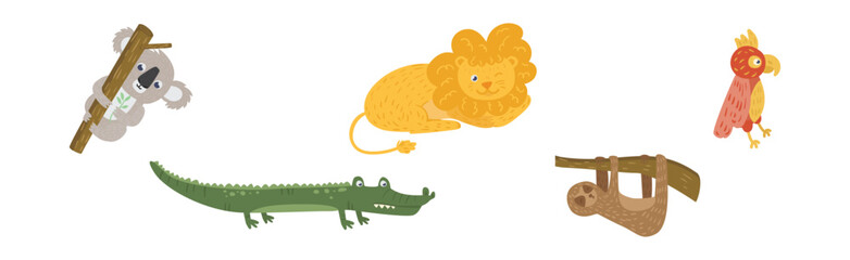 Funny African Animals and South Fauna Vector Set