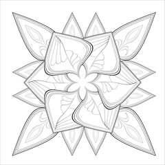 Coloring page for adult with decorative flowers in monochrome isolated on white background