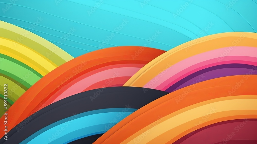 Aufkleber line art image with abstract multicolored bend waves on blue background. modern background design. b