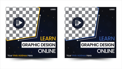 Set of social media post templates for Online classroom program, Online Education, and other E-Learning. with Memphis style background and Purple, Pink, Orange colors
School education admission social