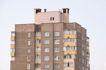 Apartments Building Towers. The facade of the residential high-rise buildings against the sky. The concept of building a typical residential neighborhood