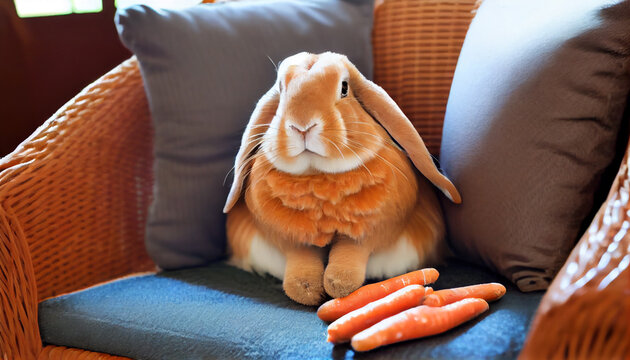 Generative AI, Bunny Bliss: A Pet Rabbit Nibbles on Carrots in a Cozy Indoor Haven