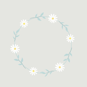 daisy circle frame illustration, 데이지 원형 프레임 일러스트