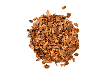 Chinese star anise seeds coarse cuts isolated over the white background. star anise chips. herbs. tea ingredients. Spices.