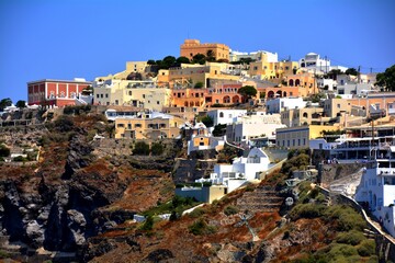 Vue panoramique sur la ville de Fira en été, Santorin, Grèce, Europe 2