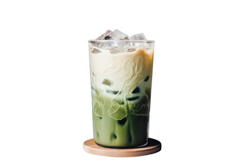 Iced matcha latte isolated on transparent background. generative Ai