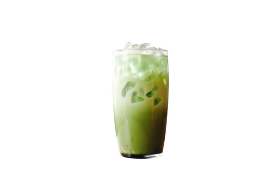 Iced matcha latte isolated on transparent background. generative Ai