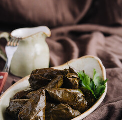 Dolma cabbage rolls grape leaves with filling
