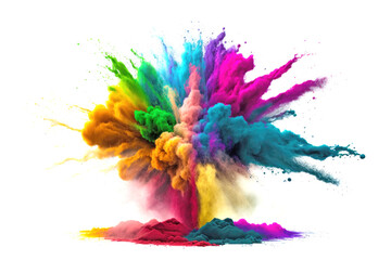 Fototapeta na wymiar Multicolored explosion of rainbow holi powder paint isolated on white background, AI Generative