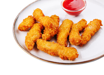 Chicken nuggets with sauce on plate