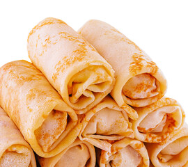 Stack of crepes rolls twisted with meat