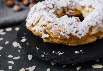 French traditional cake powdered sugar and almond petals