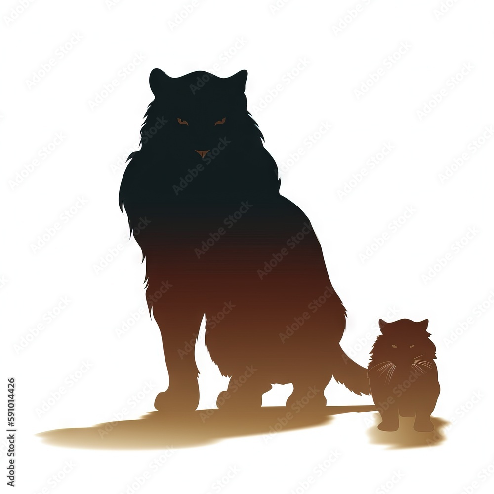 Poster a cat and a cat standing next to each other on a white background. generative ai