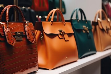 Close-Up of Handbags and Clothes in Fashion Store, AI Generated - obrazy, fototapety, plakaty