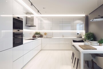Modern White Kitchen Interior Design, AI Generated