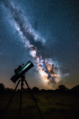 Nighttime Stargazing with Telescope, Generative AI