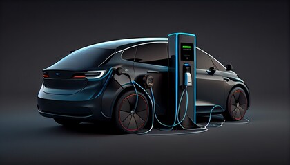Fototapeta na wymiar EV electric car plugged charging at standalone station