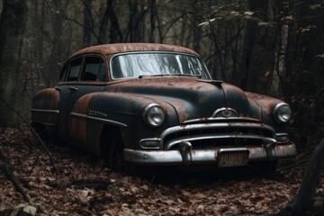 Old Abandoned Car in Decay, AI Generated