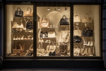 Shop Window with Bags and Shoes, AI Generated - obrazy, fototapety, plakaty