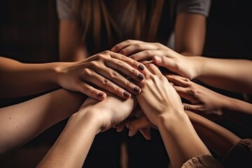 Obraz na płótnie Canvas Teamwork and Unity Concept, Friends Hands Together, AI Generated