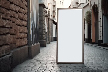 White Blank Poster on Patterned Paving-Stone, AI Generated