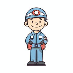 Mascot of cute boy mechanic engine repairman wearing uniform, helmet, and cap. Cartoon flat character vector illustration