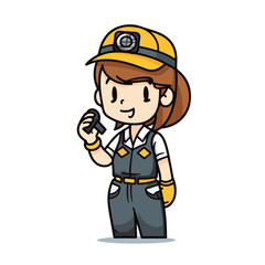 Mascot of cute girl mechanic engine repair woman wearing uniform, helmet, and cap. Cartoon flat character vector illustration