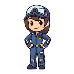 Mascot of cute girl mechanic engine repair woman wearing uniform, helmet, and cap. Cartoon flat character vector illustration
