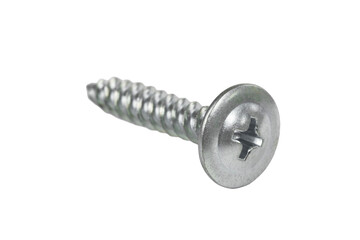 screws and self-tapping screws made of white metal, isolate on a white background, space for text