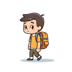 Mascot of little boy with bag backpack go to school. Cartoon flat character vector illustration