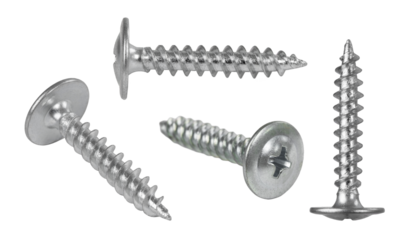 screws and self-tapping screws made of white metal, isolate on a white background, space for text