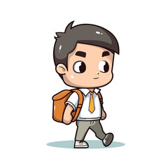 Mascot of little boy with bag backpack go to school. Cartoon flat character vector illustration